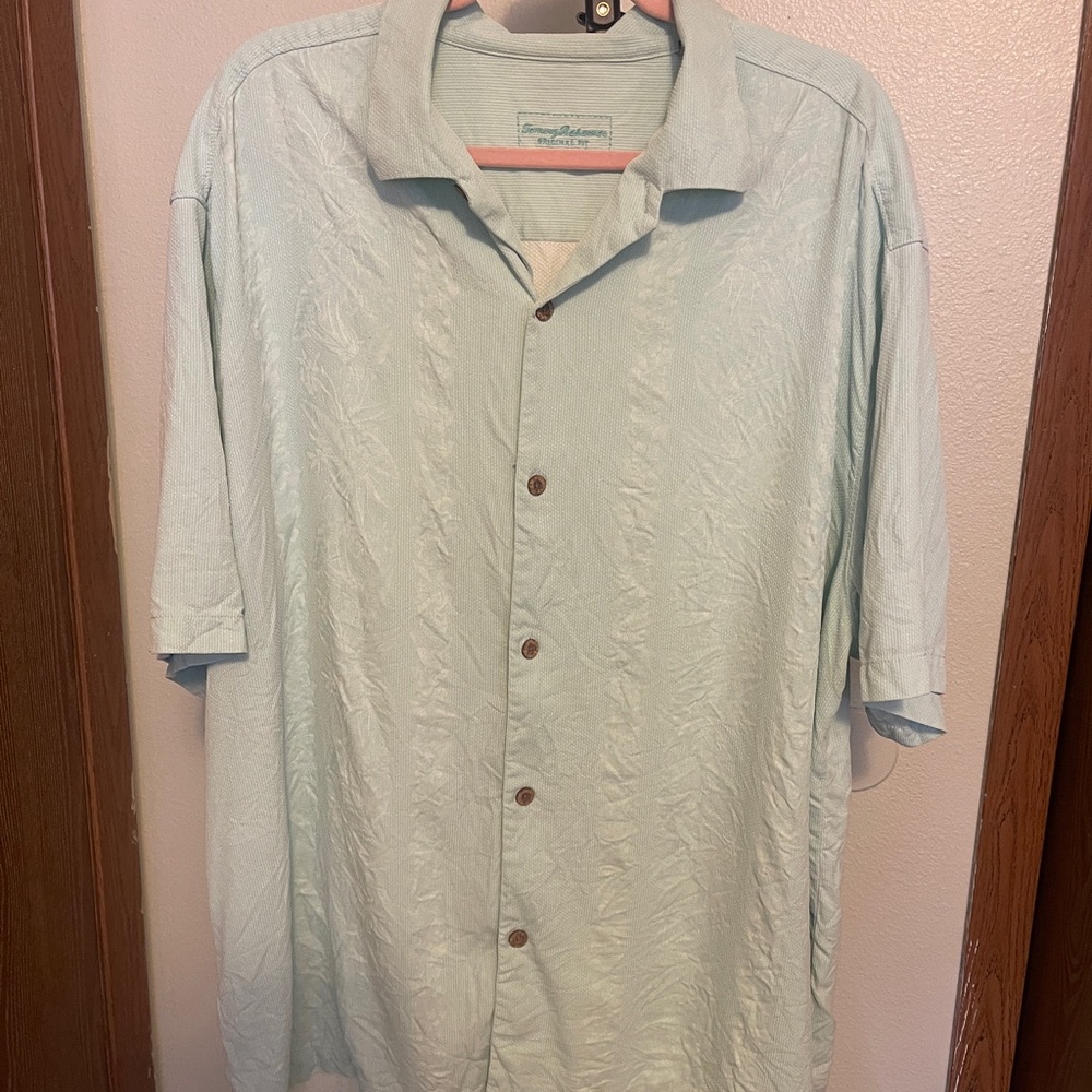 💯% Silk Mens Tommy Bahama Light Aqua Button-Up Shirt-XXL